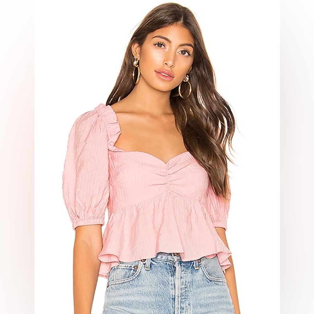 Lovers + Friends Blush Pink Peplum Puff Sleeve Top